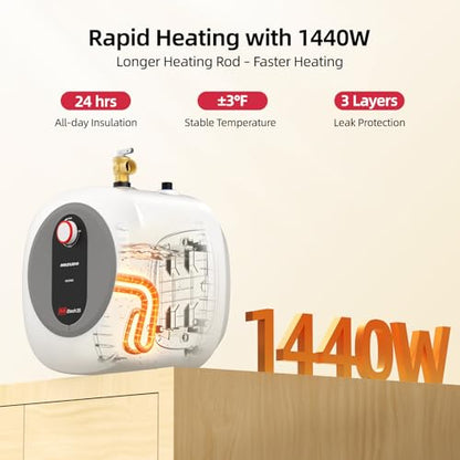 Electric Mini Tank Water Heater - 2.5 Gallon Under Sink Small Hot Water Heater - 110 120V Point of Use for RV, Camper, Kitchen, Food Truck - Easy to Install - Wall or Floor Mounted - color: 2.5 Gal