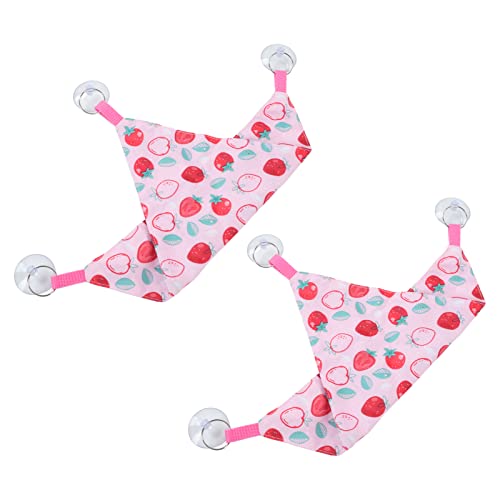 Zerodis Reptile Hanging Bed, Bearded Dragon Strawberry Hammock Hanging Lounger with Adhesive Suction Cup for Climbing Guinea Pig Hamster Lizard 2pcs - size: Pink strawberry size M