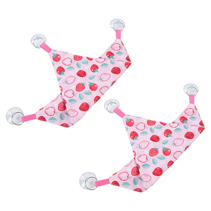 Zerodis Reptile Hanging Bed, Bearded Dragon Strawberry Hammock Hanging Lounger with Adhesive Suction Cup for Climbing Guinea Pig Hamster Lizard 2pcs - size: Pink strawberry size M
