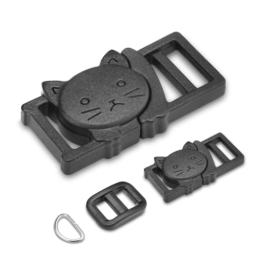 CooBigo 3/8" Breakaway Cat Collars Clasp Kit, 20 Set Break Away Lanyard Clasp Cat Safety Collar Paracord Buckles Accessories(Black)