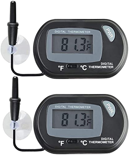 SunGrow Digital Betta Thermometer for Tropical Aquarium Fish, Black Color, 4 Suction Cups and 2 Batteries Included, 2 pcs per Pack - style: 2 Pack