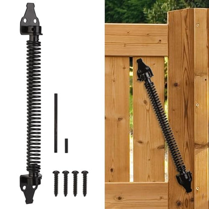 14" Gate Spring Self Closing Heavy Duty Outdoor Door Spring Automatic Fence Gate Closure Hardware Spring Loaded Gate Latch with Adjustable Tool for Wooden and Vinyl Fence, Black (1 Pack) - size: 14 Inch