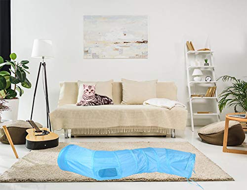 iCAGY Cat Tunnel Toys for Indoor Cats Kittens Rabbits, Pet Toy Play Tunnels | Interactive Crinkle Pop Up Tunnel Toys, Relieve Cat Boredom, Blue 47" Shape S - color: Blue