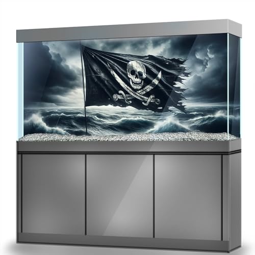 Aquarium Background Stickers - Flag, Skull, Pirate, Ocean, Self-Adhesive Fish Tank Reptile Terrarium Decor Poster (45 x 30 cm / (17.7 x 11.8 inches)) - size: 45 x 30 cm / (17.7 x 11.8 inches)