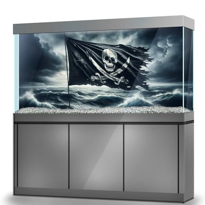 Aquarium Background Stickers - Flag, Skull, Pirate, Ocean, Self-Adhesive Fish Tank Reptile Terrarium Decor Poster (45 x 30 cm / (17.7 x 11.8 inches)) - size: 45 x 30 cm / (17.7 x 11.8 inches)
