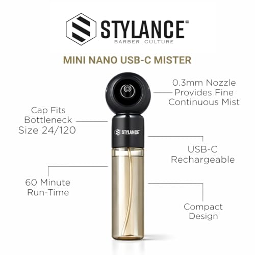 Electric Barber Spray Bottle – Professional Rechargeable Fine Mist Sprayer for Hair Stylists, Salon & Barber Shop, Continuous Nano Atomizer, Matte Black Refillable Design- 120ML