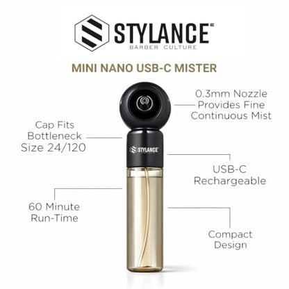 Electric Barber Spray Bottle – Professional Rechargeable Fine Mist Sprayer for Hair Stylists, Salon & Barber Shop, Continuous Nano Atomizer, Matte Black Refillable Design- 120ML