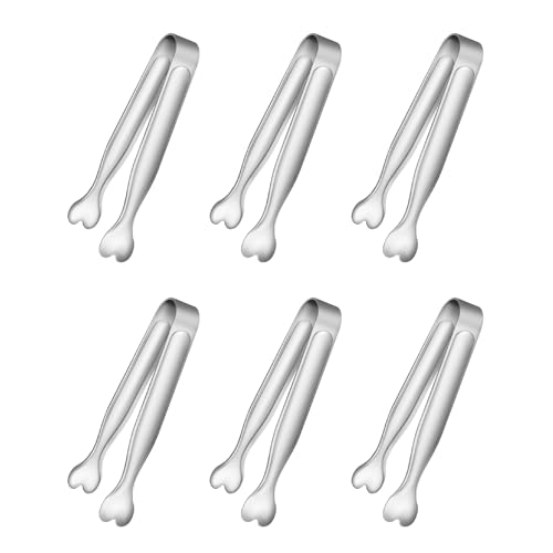 6 Pcs Mini Serving Tongs, 4.3 Inch Heart-Shaped Small Ice Tongs, Food Grade Stainless Steel Silver Tongs for Sugar Cube, Appetizers, Dessert, Tea Party, Home Kitchen, Coffee Bars, Dishwasher Safe - color: Silver-6pcs, size: 4.3inch