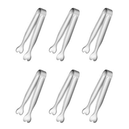 6 Pcs Mini Serving Tongs, 4.3 Inch Heart-Shaped Small Ice Tongs, Food Grade Stainless Steel Silver Tongs for Sugar Cube, Appetizers, Dessert, Tea Party, Home Kitchen, Coffee Bars, Dishwasher Safe - color: Silver-6pcs, size: 4.3inch