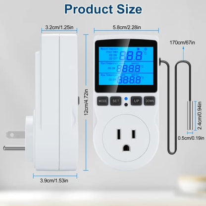 Digital Temperature Controller Thermostat Timer - Reptile Thermostat Controller Day Night Timer 1800W 120V 15A Temperature Controlled Outlet Plug Heating Cooling Control with Sensor （TC816） - style: TC816