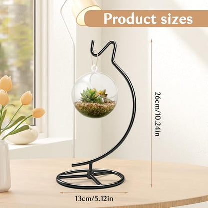 Ornament Display Stand with Hook, 11" Black Iron Hanging Stand for Air Plants, Glass Balls, Witch Balls, Terrariums, Christmas & Wedding Decorations, Home & Office Decor (black)