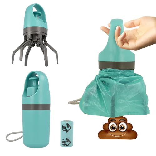 Dog Pooper Scooper, Portable No Touch Poop Scooper for Small Medium Large Dogs, Dog Waste Pick-up Cleaner with 15PCS Bag Attachment and Leak-Proof Waste Storage Container