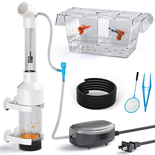 Fish Egg Incubator and Tumbler: Aquarium Cichlid Hatchery with Inbuilt Air Pump - Isolation Breeding Box, Small Fish Net and Tweezer