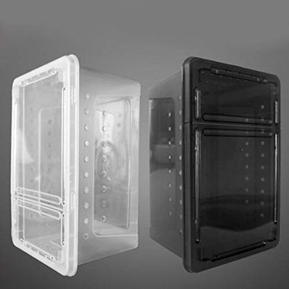 OMEM Portable Reptile Terrarium Habitat for Mini Pet Houses Breathable Holes Stackable Container (Black-M) - size: 1PCS-Black-M