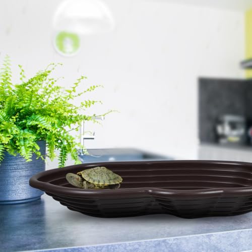 Kisangel Large Turtle Bathing Pool with Ramp 15.35X10.43X1.77In Reptile Water Bowl Tortoise Ramp Platform for Bearded Dragon Gecko Snake Lizard Habitat Accessory