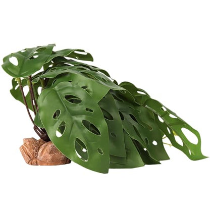 Swiss Cheese Reptile Terrarium Plants for Ball Python Snake Gecko | Reptile Artificial Plants, Fits Bearded Dragon Crested Gecko Lizard Frog Tortoise Tank Enrichment - color: B-fake Swiss Cheese Plants