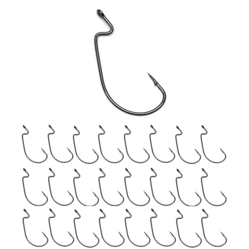 Reaction Tackle Offset EWG Worm Hooks - Super Strong Wide Gap Texas Rig Hooks for Soft Plastic Baits - High Carbon Steel Bass Fishing Hooks (25-Pack) - size: #3/0