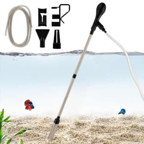 Small Fish Aquarium Gravel Cleaner Kit - Manual 80GPH Strong Suction Gravel Vacuum for Aquarium, Water Changer, Sand Washer, Glass Cleaner & Waste Remover for 5-80 Gallon Tanks, 200cm Hose