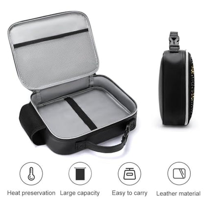 Snake Skin Pattern Insulated Lunch Bag PU 27x21x9cm | Makeup Storage Tote with Removable Handle and Mesh Side Pocket for Women Men Work Picnic Travel