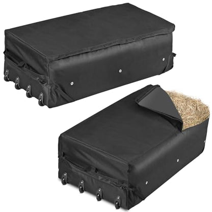 2 Pack Waterproof Rolling Hay Bale Bag | 4 Heavy Duty Wheels Hay Bale Storage Bag, Breathable Rolling Bale Bag for Storage and Transport