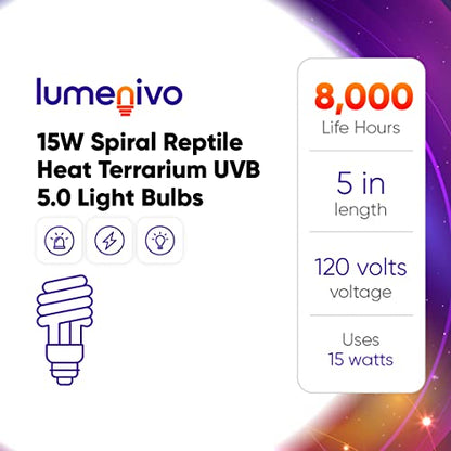 15 Watt UVB Reptile Light 5.0 15W Spiral Reptile Heat - 2 Pack | Terrarium Light Bulbs Turtles · Gecko · Tortoise · Snake · Lizard · Chameleons · Insects 120V - color: Uvb 5.0, size: 2 Count (Pack of 1)