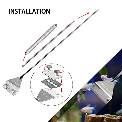 HOTOOLME Aquarium Scraper, 25.6" Stainless Steel Scraper Cleaning Razor with 10 Blades for Glass Aquarium Fish Tank | Long Handle, Aquarium Razor Blade Scraper, Fish Tank Cleaner, Aquarium Glass Cleaning Tools for Glass Aquariums