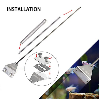 HOTOOLME Aquarium Scraper, 25.6" Stainless Steel Scraper Cleaning Razor with 10 Blades for Glass Aquarium Fish Tank | Long Handle, Aquarium Razor Blade Scraper, Fish Tank Cleaner, Aquarium Glass Cleaning Tools for Glass Aquariums
