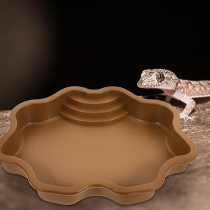 LIOOBO Large Reptile Water Bowl with Ramp Reptile Bathing Pool Turtle Food and Soaking Dish Sturdy Terrarium Feeding Bowl for Turtles and Amphibians