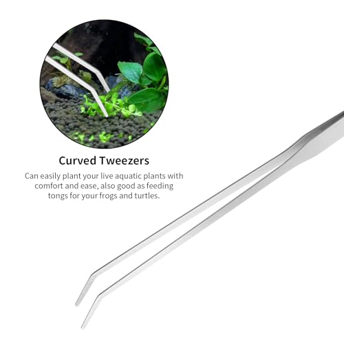 Ohtomber 4PCS Aquascape Tool Aquarium Kit with Tweezers Scissors Scraper | Rustproof Stianless Steel, Long Handle, For Trimming Scraping Reptile Feeding, Fit Aquariums Terrariums, Tank Maintenance Set