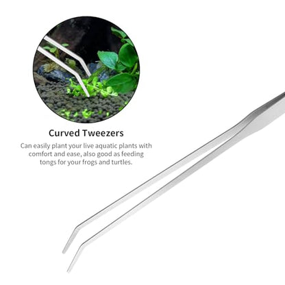 Ohtomber 4PCS Aquascape Tool Aquarium Kit with Tweezers Scissors Scraper | Rustproof Stianless Steel, Long Handle, For Trimming Scraping Reptile Feeding, Fit Aquariums Terrariums, Tank Maintenance Set