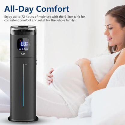 Large Humidifier for Bedroom, 9L/2.5Gallon Ultrasonic Cool Mist Humidifier with Humidistat, 360°Nozzle, 350ML/H Big Mist Level, Suitable for Kids Room Livingroom Yoga Office Plant (Black, 9, Liters) - color: Black