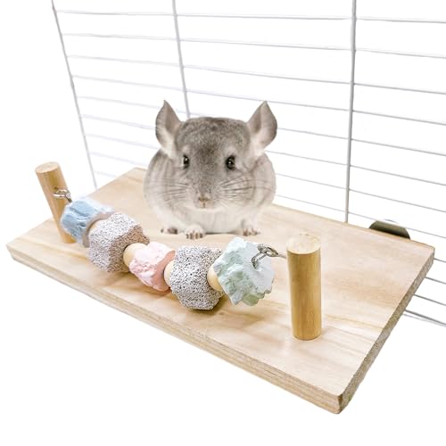 Hamster Platform Chinchilla Ledge Chew Toys with Lava Stone Block for cage | Wooden Climb Rest Shelf, Nail Trimming Bird Perch, Teeth Grinding Toys for Gerbil Mouse Parakeets Budgie Rat Cage Accessories - style: Style C