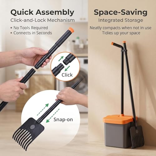 46-Inch Dog Pooper Scooper, Swivel Bin & Rake Set with Extended Handle, Odor-Sealing Lid, Bag Holder + 35 Free Waste Bags, for Large Small Dogs, Yard & Outdoor Use