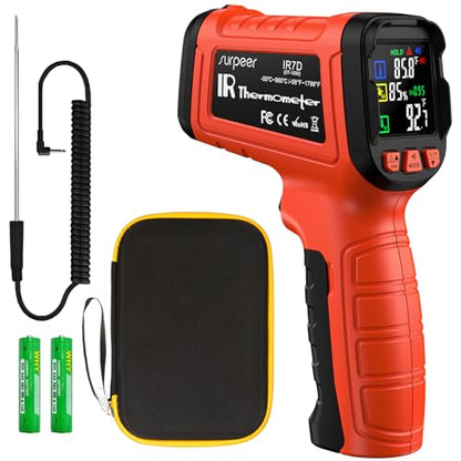 Infrared Thermometer Temperature Gun -58°F to 1796°, 16:1 Non Contact Laser Thermometer Gun with Thermocouple Probe for Humidity, Pizza Oven, Griddle, Ir Temp Gun for Home and Industry Repair - color: -58°F to 1796°F, Orange