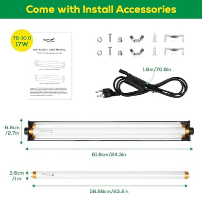 T8 10.0 UVB Reptile Light Fixture UVB Bulb Lighting Combo Kit, HO 17W UVB Light for Reptiles Terrarium Hood with Reptile UVB Light Bar UVB Tube Light Lamp Desert for Bearded Dragon Turtle Tank, 24Inch - size: T8-24Inch