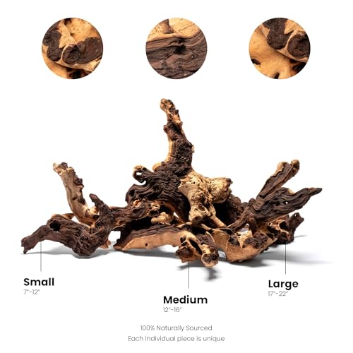 Ultum Nature Systems Driftwood - Mopani Wood - Natural Aquarium Hardscape for Planted Tank Aquascaping - Fish, Crab, Reptile, Bird, Paludarium Enclosure Structure, Terrarium Decor - SM 1Pc, 7-12" - size: 7-12" 1-Pack