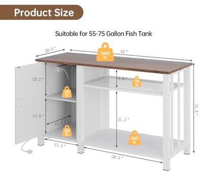 55-75 Gallon Fish Tank Stand with Power Outlet & Adjustable Shelf, Heavy Duty Aquarium Stand with Cabinet Storage for Fish Tank, Turtle Tank, Reptile Terrarium, 1000LBS Capacity, White - color: White