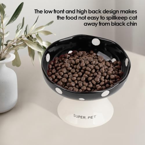 Black Mushroom Cat Bowl, Elevated Ceramic Bowl for Cats | Elevated, Ceramic, Whisker Friendly, Anti Vomitin,Cute Mushroom Design - color: Black