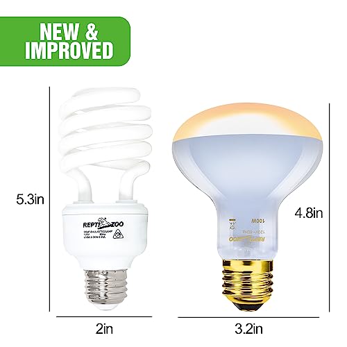 REPTI ZOO Reptile Heat Lamp Combo Pack, 100W UVA Daylight Basking Spot Light Heating Lamp and 26W UVA UVB Reptile Light Energy Saving Spiral Compact Lamp UVB Bulb 5.0 - size: CBL07