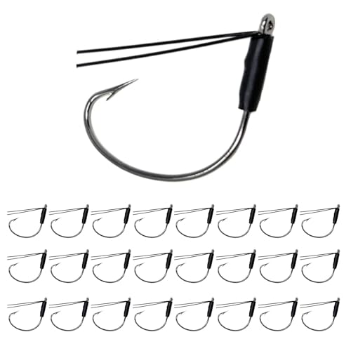 Reaction Tackle Wide Gap Wacky Hooks, Weedless Worm Hooks for Bass, High Carbon Steel Hooks for Stick Worm Soft Plastics, Neko Rig and Finesse Fishing (25-Pack) - size: #2/0 Fiber Guard