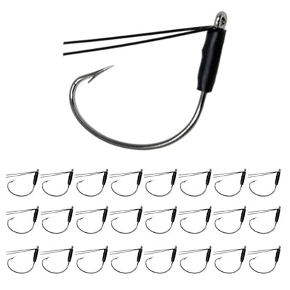 Reaction Tackle Wide Gap Wacky Hooks, Weedless Worm Hooks for Bass, High Carbon Steel Hooks for Stick Worm Soft Plastics, Neko Rig and Finesse Fishing (25-Pack) - size: #2/0 Fiber Guard
