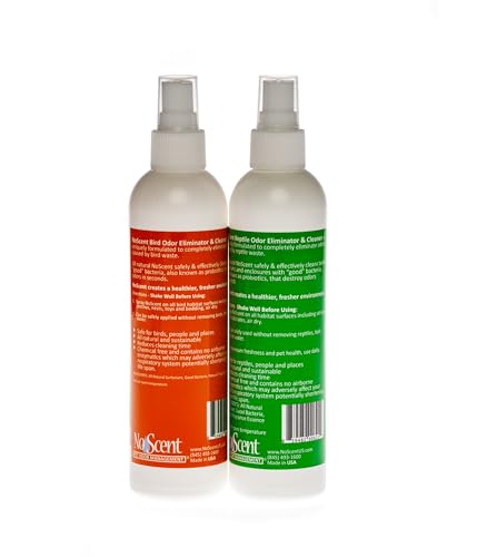 No Scent – Bird & Reptile - Safe, Effective Waste Odor Control Spray for Cages, Aviaries, Terrariums, and Enclosures, Multi-Pack, (Contains 2 8oz. Bottles - 1 Bird & 1 Reptile)