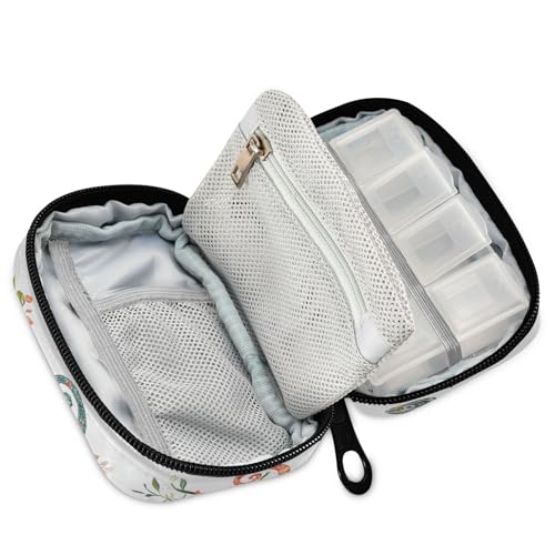 Funny Chameleon Reptile White Pill Bags for Travel Reusable with Detachable Compartments Portable Pill Organizer 2 Times a Day for Purse