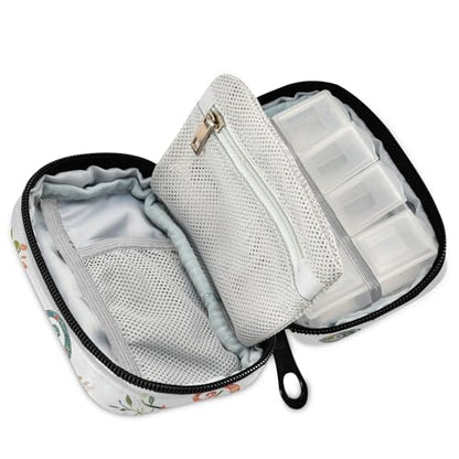 Funny Chameleon Reptile White Pill Bags for Travel Reusable with Detachable Compartments Portable Pill Organizer 2 Times a Day for Purse