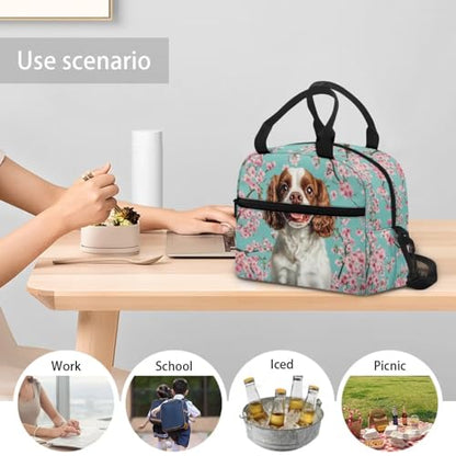 Cavalier King Charles Spaniel Dog Kids Insulated Lunch Bag Cherry Blossom Lunch Box Outdoor Insulated Lunch Box Student Lunch Tote Bag Picnic Lunchbox - color: Cavalier King Charles Spaniel Dog Cherry Blossom