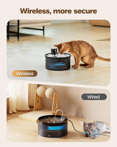 Wireless Cat Water Fountain Cordless: 108oz Battery Operated Cat Fountain | 3.2L Automatic Pet Water Dispenser Rechargeable Drinking Fountains for Cats Indoor with Motion Sensor Multiple Cats and Dogs