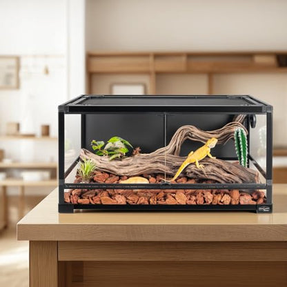 36 Gallon Full Glass Reptile Tank, Quick Fold Reptiles Enclosure with Waterproof Base, Top Screen Ventilation, 32" x 16" x 16" Front Opening Terrarium for Snake, Leopard Gecko, Lizard - size: 32" x 16" x 16"