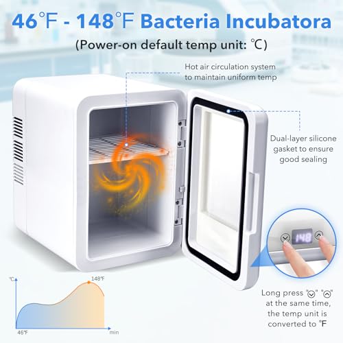 4L Lab Incubator with Clear Door, 46-148℉ Thermostatic Cabinet | for Laboratory General Purpose, Petri Dishes, Egg Incubation, 110V/12V