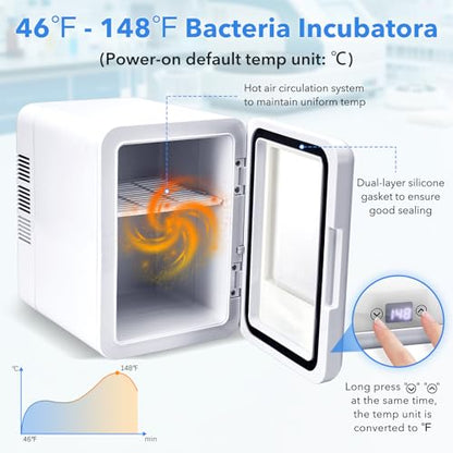 4L Lab Incubator with Clear Door, 46-148℉ Thermostatic Cabinet | for Laboratory General Purpose, Petri Dishes, Egg Incubation, 110V/12V