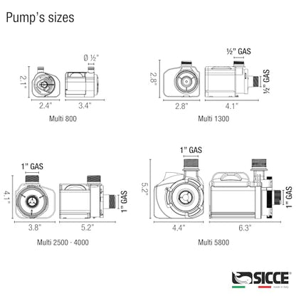 Sicce Multi Quiet 1300 Submersible Water Pump 320 GPH Adjustable Flow for Aquariums, Pond, Water Garden & Hydroponics - size: 320 GPH